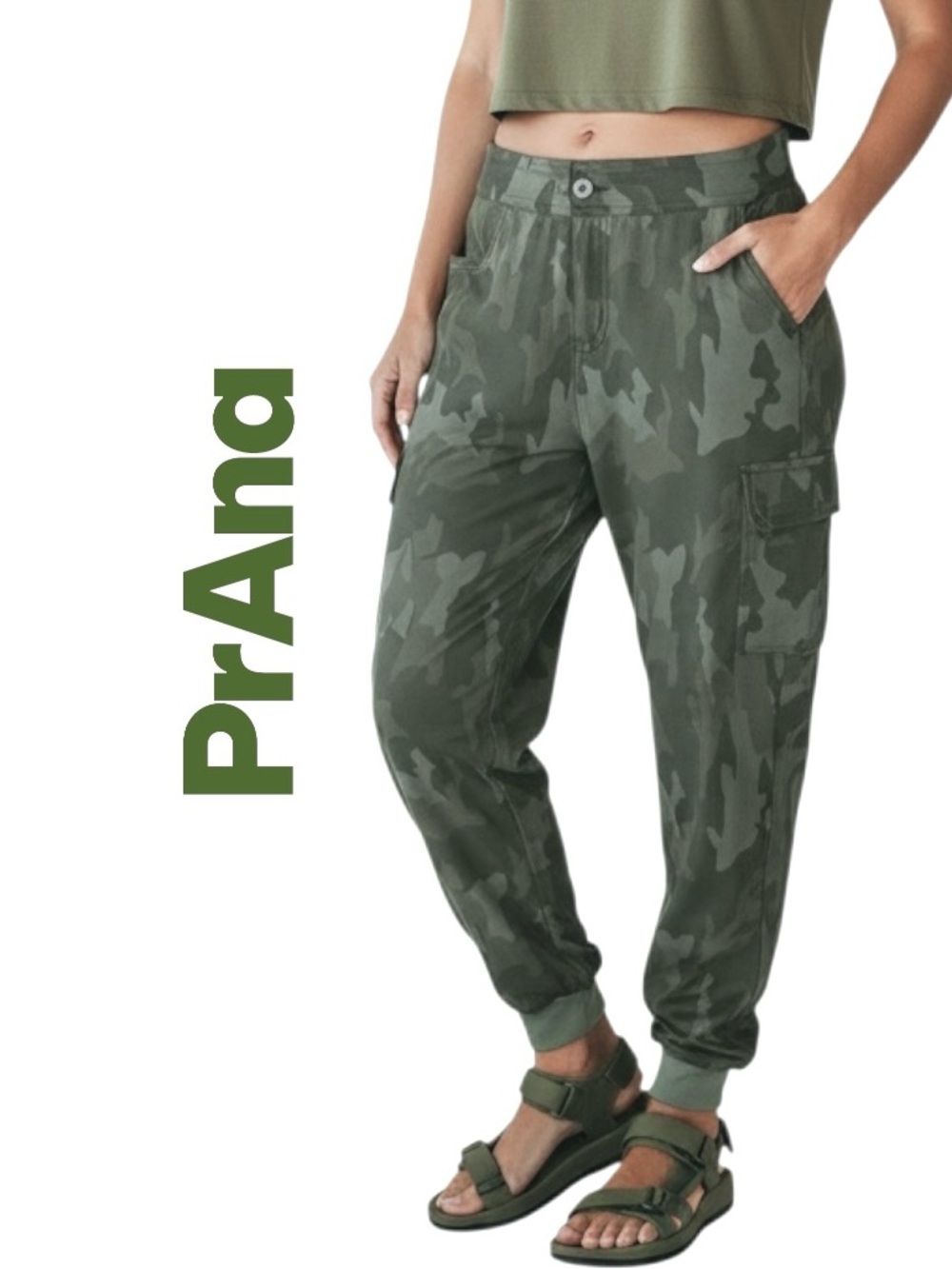 Prana Women's Halle Joggers II Green Camo Cargo Pants Hiking Travel Sz 6